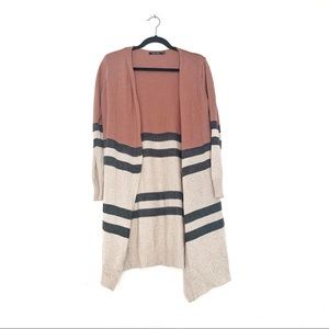 Doe & Rae Pink + Cream Striped Cardigan Sweater